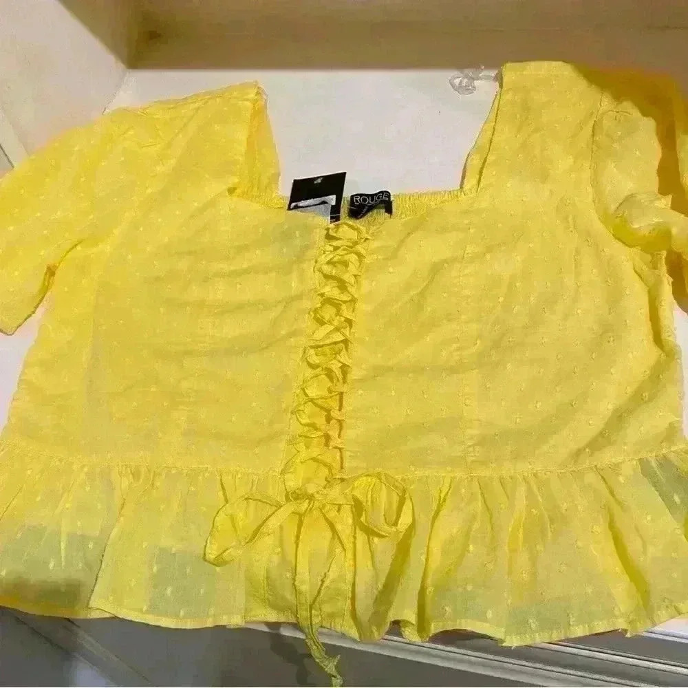 Women's Feminine Yellow Summer Cotton Top New 1X